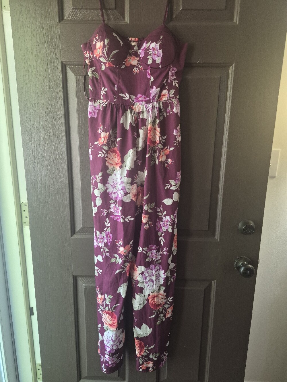 Band Of GYPSIES Floral Burgundy Spaghetti Strap Jumpsuit MEDIUM